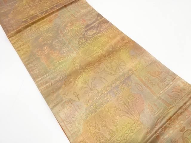 JAPANESE KIMONO / ANTIQUE FUKURO OBI / SILK / WOVEN MURAL & FLOWER